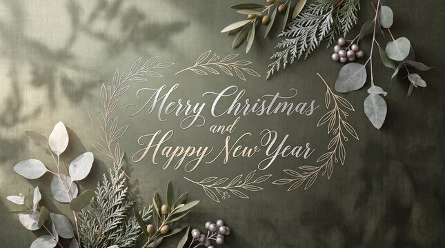 Festive Christmas and Happy New Year Banner in Sage Olive & Fros