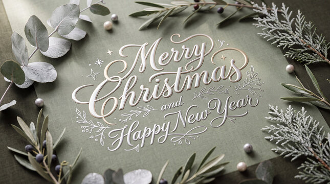 Festive Christmas and Happy New Year Banner in Sage Olive & Fros