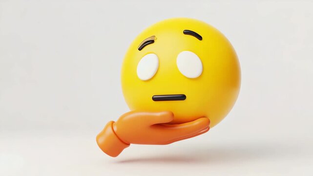 3D Thinking Emoji Character with Hand Supporting Face Representing Doubt, Confusion and Decision Making