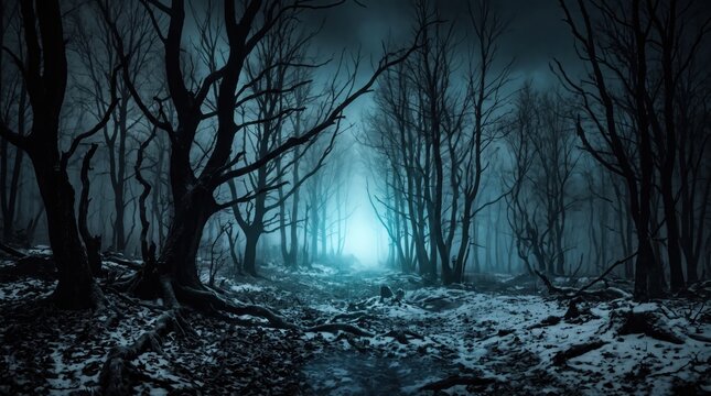 dark misty forest panorama fantasy halloween landscape