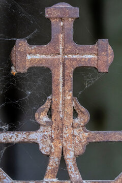 rusted cross and cobwebs, Jvaris Mama Church (Church of the Holy Cross), Tbilisi, Georgia, Asia