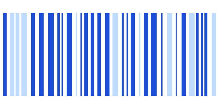 A blue and light blue barcode pattern, abstract and symmetrical, representing data or identification.