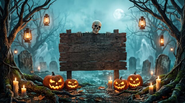 Spooky halloween background with empty wooden planks