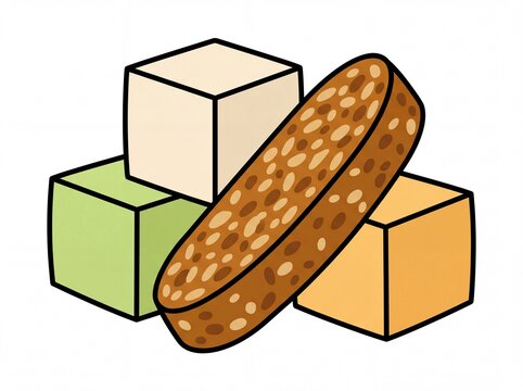 Traditional sweet cubes and textured seed snack illustration
