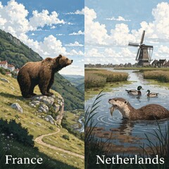 Fototapeta premium France and Netherlands Wildlife in Scenic European Landscapes