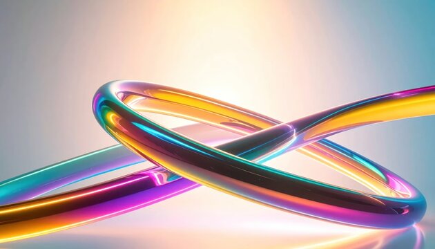 Abstract iridescent metallic rings with vibrant rainbow colors