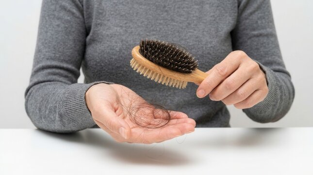Woman Holding Hairbrush With Excessive Hair Loss In Hand