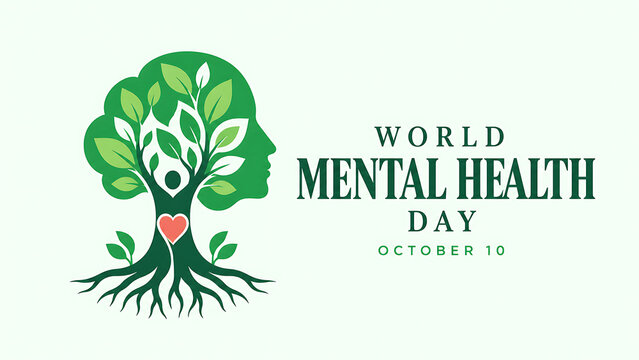 World mental health day concept with a tree shaped like a human head and a heart symbol, world mental health day 2026, mental health day 2026, mental health day