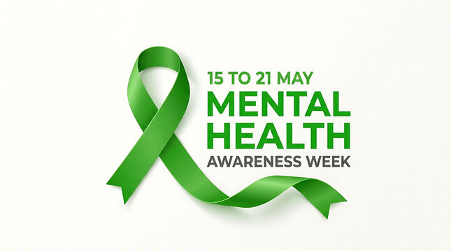 Green ribbon symbol for mental health awareness week isolated on white background, world mental health day 2026, mental health day 2026, mental health day