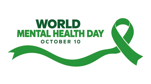 World mental health day text with green awareness ribbon, world mental health day 2026, mental health day 2026, mental health day