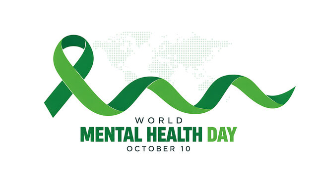 World mental health day awareness concept with green ribbon isolated on white background, world mental health day 2026, mental health day 2026, mental health day