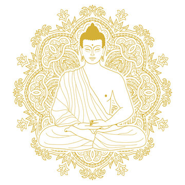 Luxury gold Buddha meditating in mandala elegant golden vector silhouette for yoga and spa