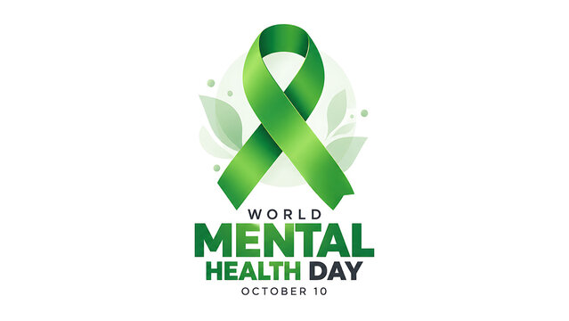 World mental health day awareness concept with a green ribbon symbol isolated on white background, world mental health day 2026, mental health day 2026, mental health day