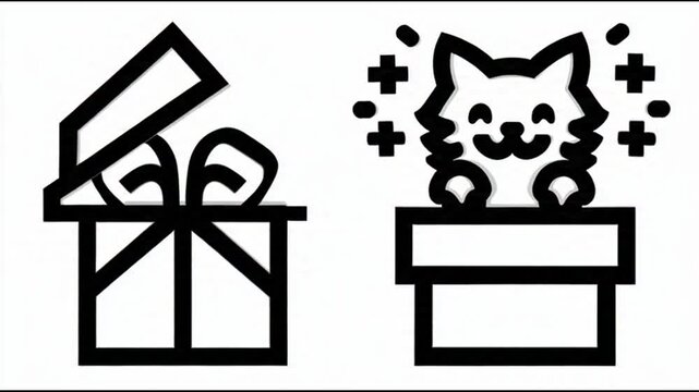 International cat day cute kitten popping out of surprise gift box