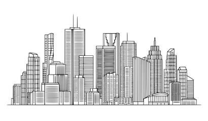 Obraz premium Title: Detailed city skyline outline and urban metropolis vector illustration