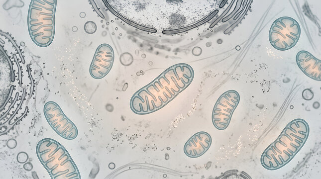 Realistic cellular view of mitochondria supporting energy metabolism, designed for biotechnology presentations, medical education, research publications, and corporate science communication.