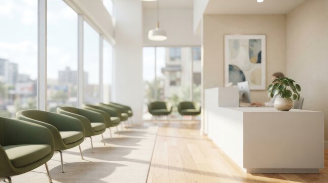Modern medical clinic reception area with waiting room chairs and front desk world diabetes day