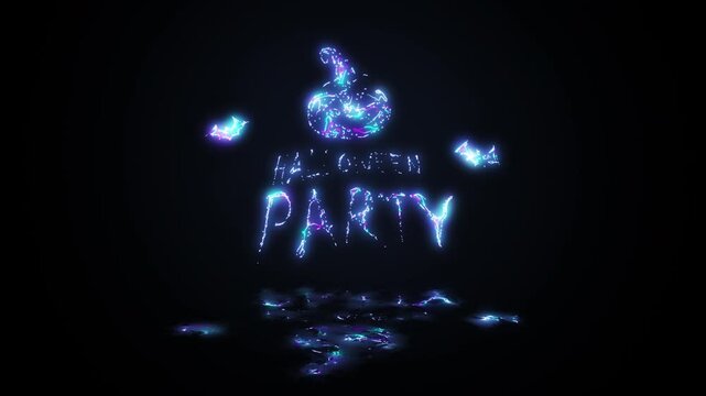 Animation text of Happy Halloween party laser neon glitch text effect on black abstract backgroud. Promote advertising concept isolate using QuickTime Alpha Channel proress 444