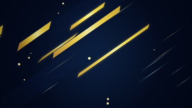 Golden diagonal streaks with sparkling particles drift across a deep blue gradient background during a cinematic motion sequence