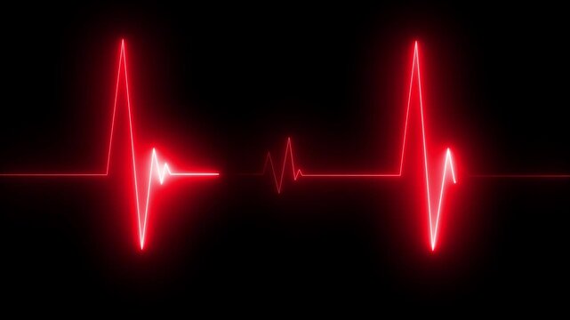 Neon red heartbeat ekg monitor pulse line animation on black background, rhythm