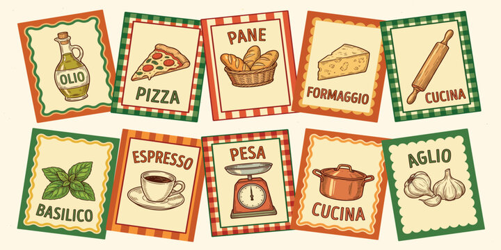 food posters abstract kitchen card dolce vita culinary composition with pasta lobster sardin