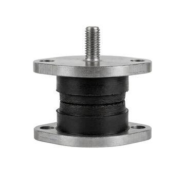 Industrial rubber vibration isolator mount featuring a sturdy steel base with central threaded stud for heavy machinery and equipment support