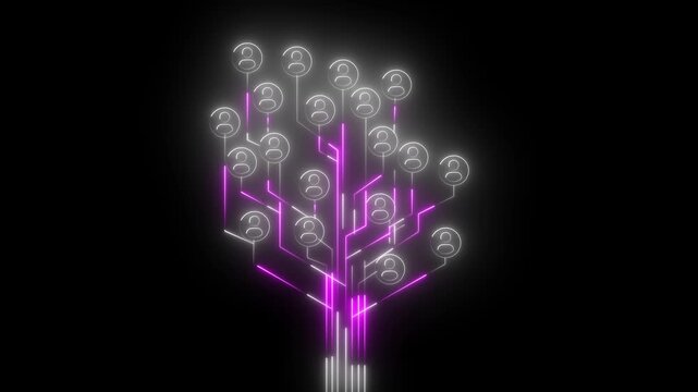 Digital social network tree with glowing neon user and data connectivity lines digital tree networking
