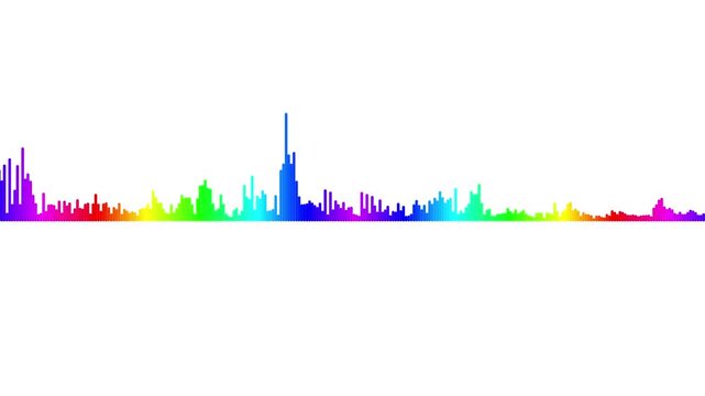 Dynamic rainbow audio waveform equalizer animation on white background, spectrum sound