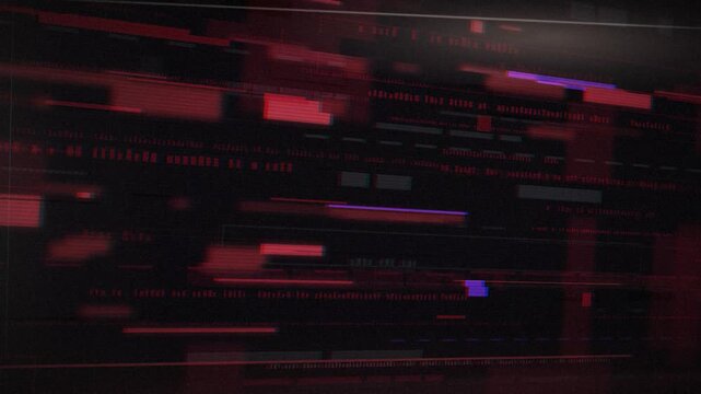 Red glitch hacking screen with digital distortion and corrupted data, cyber attack background plate without text, malware and system failure concept