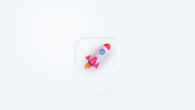 Minimalist 3d rocket icons launch on a clean white background