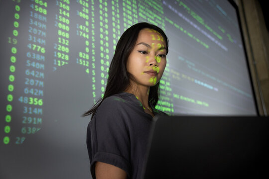 Engaged woman analysing data
