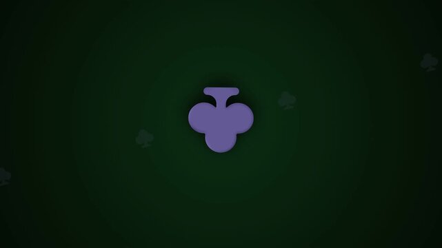 Purple club card suit symbols in a pattern on a green background