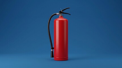 Obraz premium Red fire extinguisher on blue background for safety awareness