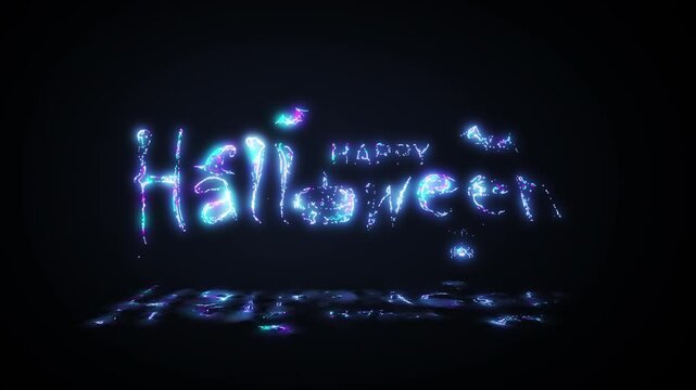Animation text of Happy Halloween laser neon glitch text effect on black abstract backgroud. Promote advertising concept isolate using QuickTime Alpha Channel proress 444