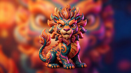 Fototapeta premium Ornate stylized lion creature with vibrant swirling patterns and glowing lights