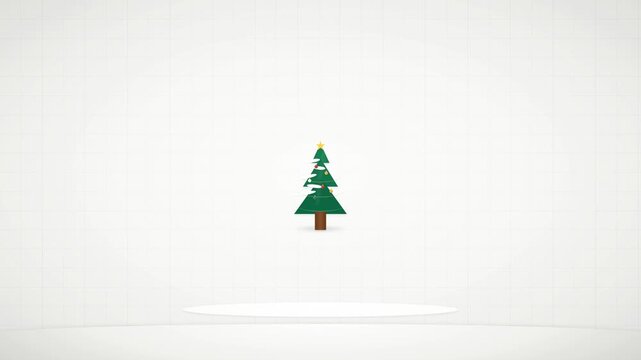 Minimalist Christmas Tree with Star on White Podium and Grid Background