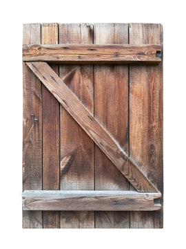 Old wooden rustic door isolated on white background with clipping path