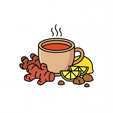 Flat Vector Illustration of Jamu Jahe Merah Red Ginger Drink with Thick Outlines