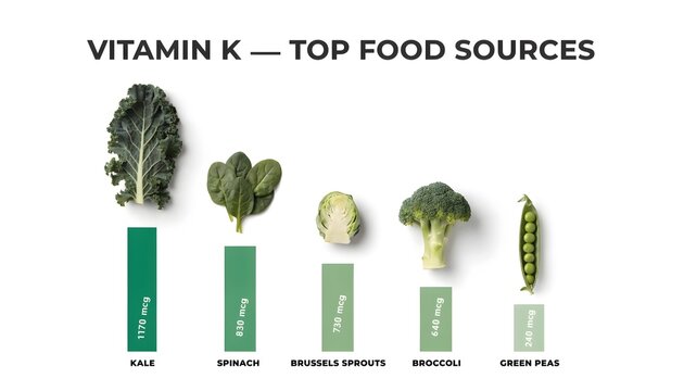 Infographic showing top food sources of vitamin k with fresh vegetables