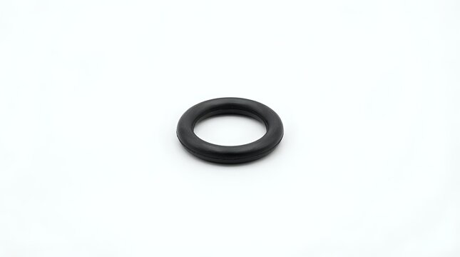 Black rubber O-ring gasket seal on white background, commonly used in plumbing, automotive, and industrial applications for preventing leaks