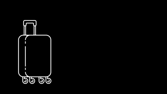 High-quality 2D animated vector graphic of a rolling travel suitcase that pops up and slides out to open a wide text placeholder. Ideal for travel vlogs, vacation promos, and tourism intros requiring 