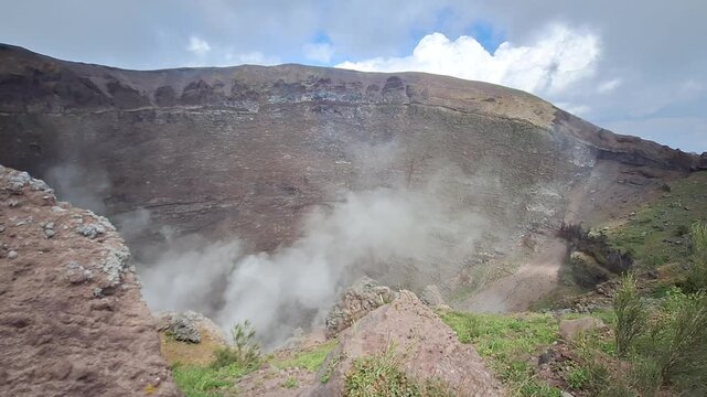 Smoking Crater of Mount Vesuvius on a Cloudy Day

