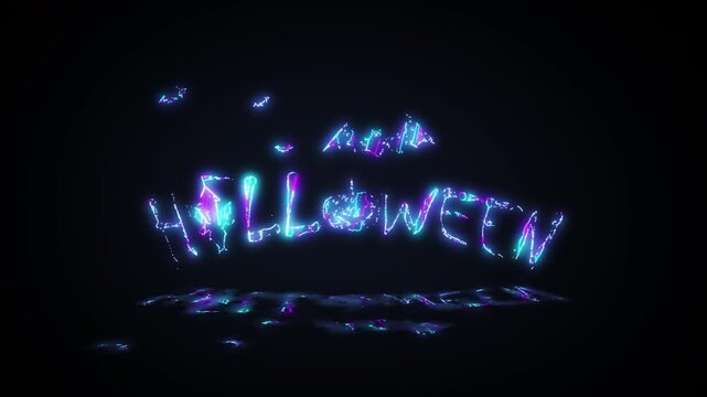 Animation text of Halloween laser neon glitch text effect on black abstract backgroud. Promote advertising concept isolate using QuickTime Alpha Channel proress 444