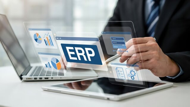 Business using a digital erp system interface for data analysis