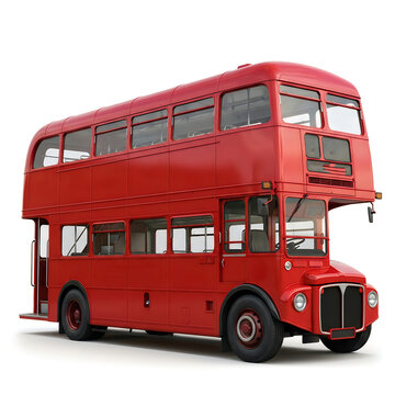 Iconic red double decker bus isolated on white background for automotive design projects.