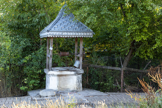 Traditional water well in a rural Romanian village