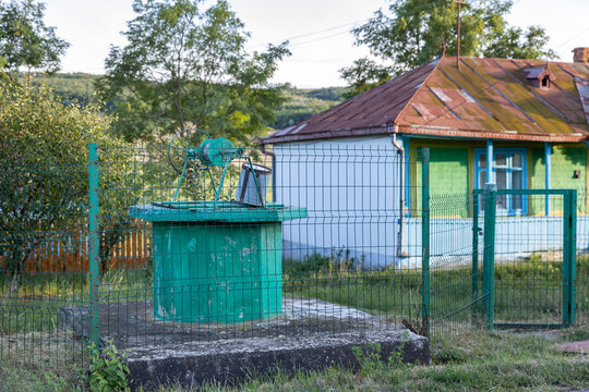 Traditional water well in a rural Romanian village