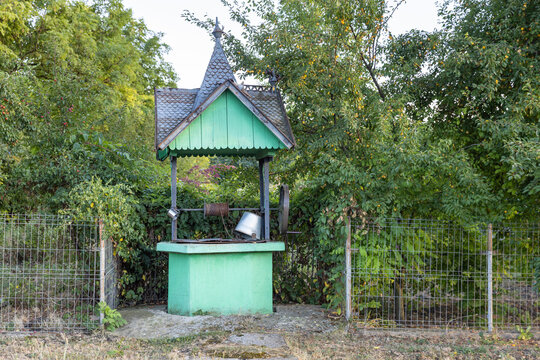 Traditional water well in a rural Romanian village