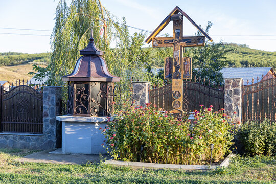 Traditional water well in a rural Romanian village
