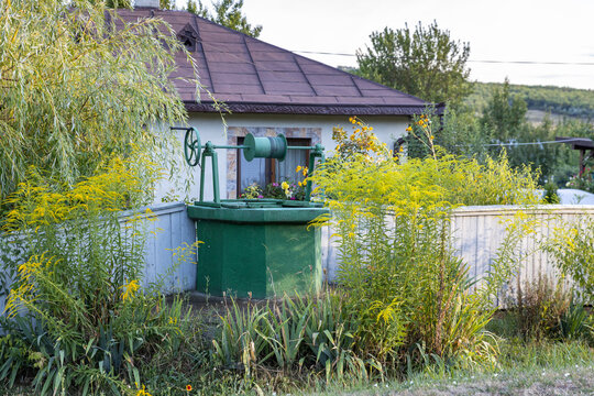 Traditional water well in a rural Romanian village